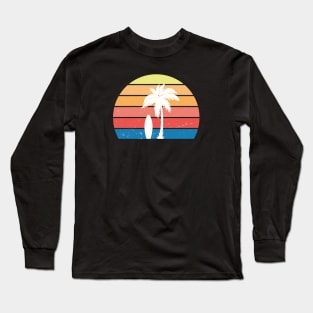 Retro sunset palmtree surfboard Long Sleeve T-Shirt